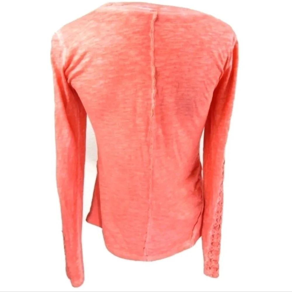 Free People Shell Stitch Pink Lace Trim Henley